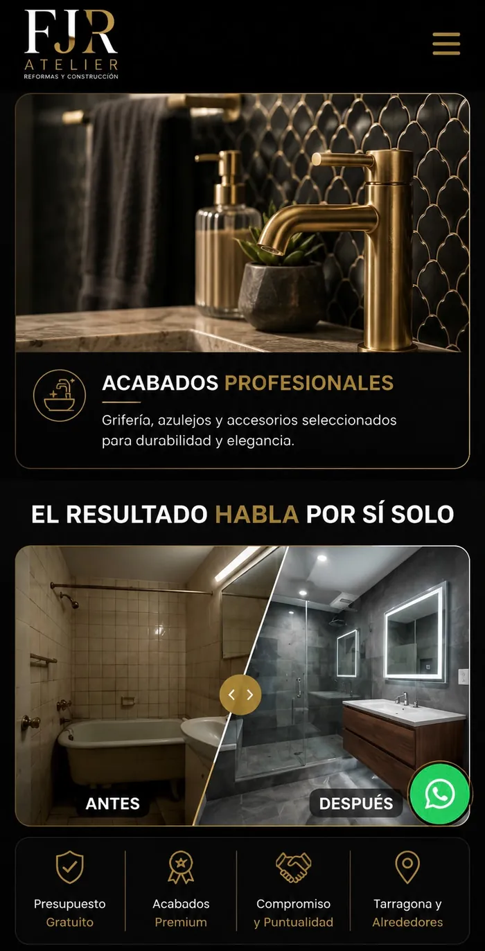 Antes y después de un baño reformado: acabados profesionales con grifería dorada y azulejos seleccionados